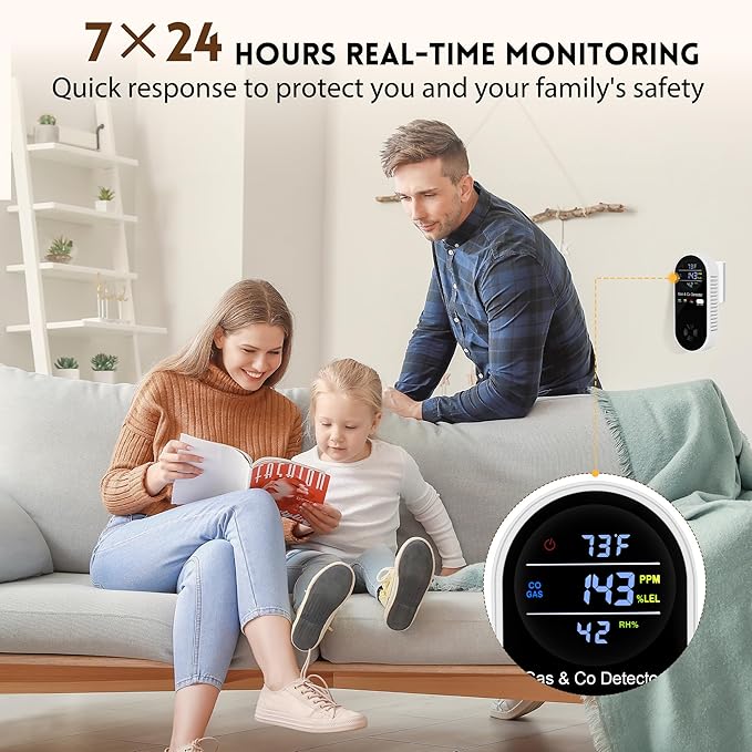 4 Packs Carbon Monoxide Detectors Plug in, 4-in-1 Natural Gas Leak Detector & - Image 6
