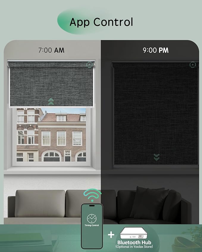 Yoolax Motorized Blinds App Control, Cordless Automatic Shades Roller Window - Image 3