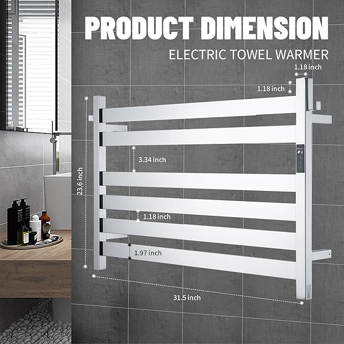 K&KALONZO Towel Warmer for Bathroom, Wall-Mounted 6-Bar Heated Towel Rack - Image 6