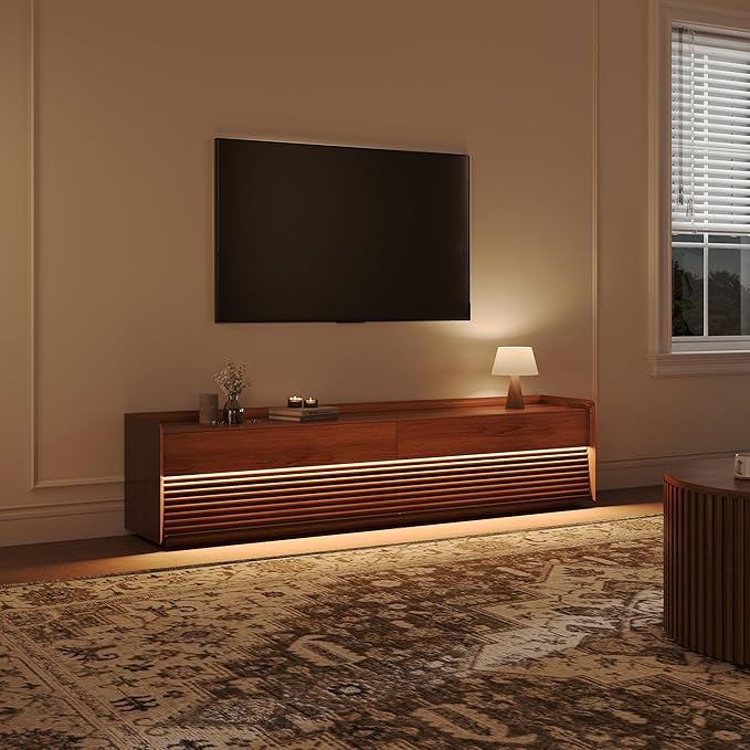 POVISON Fully-Assembled Mid Century Modern TV Stand, 78.74" Wood Media Console - Image 3