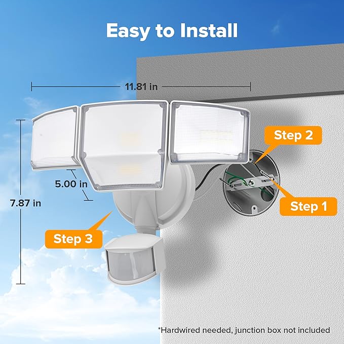 LUTEC 80W 9000LM LED Security Lights Motion Sensor Outdoor Lights, 4 Head LED - Image 8