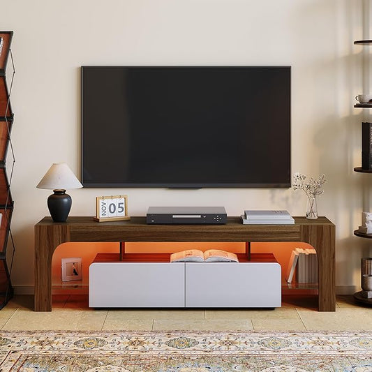 IDEALHOUSE LED TV Stand for 55 to 75 Inch TV, Walnut Entertainment Center by IDEALHOUSE