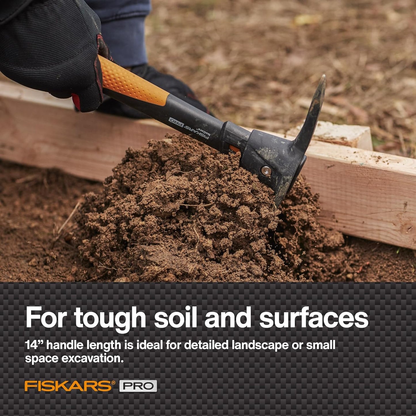 Fiskars Pro IsoCore 14" 2-in-1 Pickaxe & Hoe, Shock Reduction, 1.5 lb