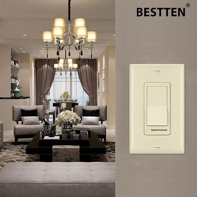 BESTTEN 10 Pack Almond Dimmer Light Switch, 3 Way or Single Pole Dimmer Switches - Image 2
