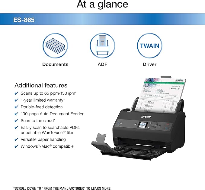 Epson Workforce ES-865 High Speed Color Duplex Document Scanner - Image 7