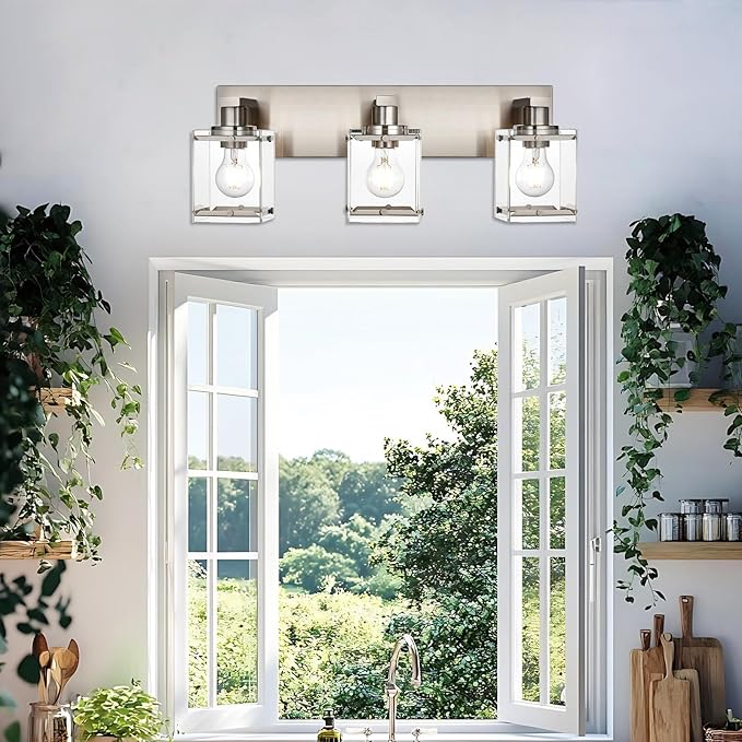 WINSHEN 3-Lights Bathroom Wall Light Fixtures E26 Bulb Base, Brushed Nickel - Image 5