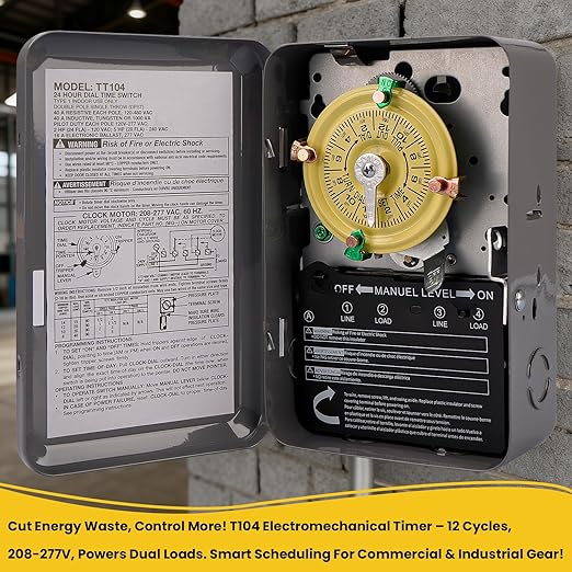 T104M Mechanical Timer Switch, 208-277 VAC 5HP 40A DPST Pool Pump Timers - Image 6