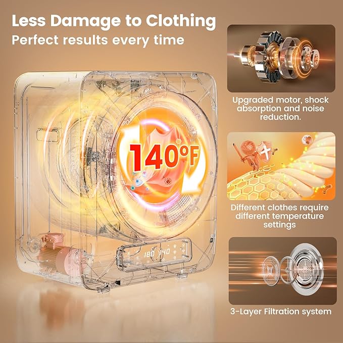 VCJ Portable Dryer for Laundry, 12lbs Clothes Dryer - Image 7