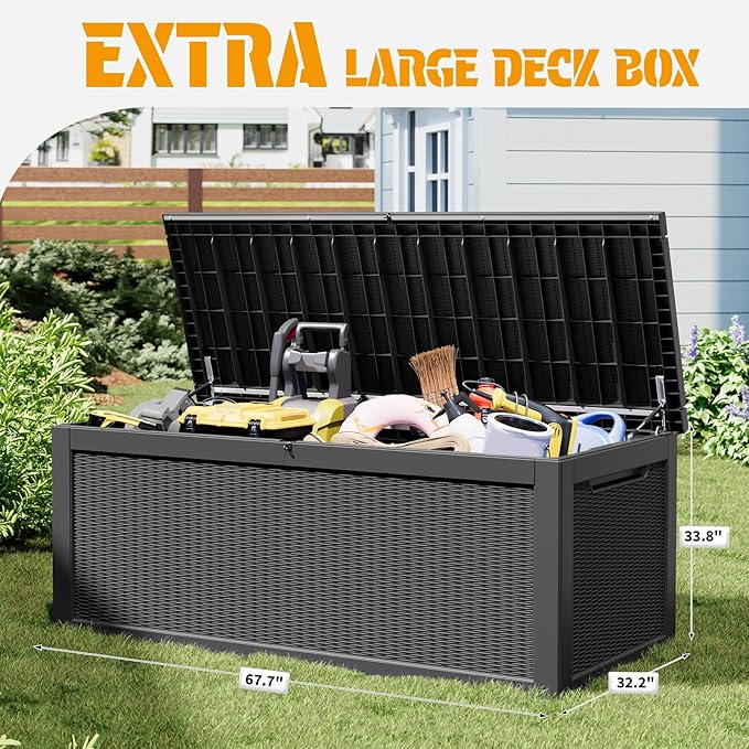 NUNU LAB 300 Gallon Outdoor Storage Box, Resin Large Sturdy Deck Box, Backyard - Image 3