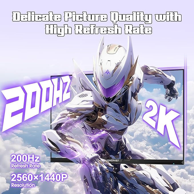 Amzfast 27 inch 1440P 200Hz/180Hz White Gaming Monitor, 2K QHD, MPRT 1ms Fast - Image 3