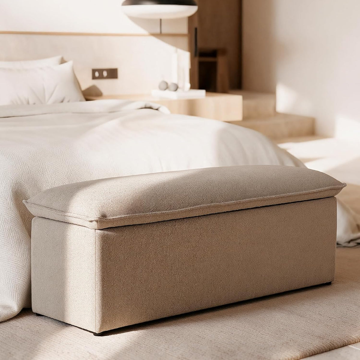 ya-home modern storage bench, upholstered storage ottoman chenille, main product view