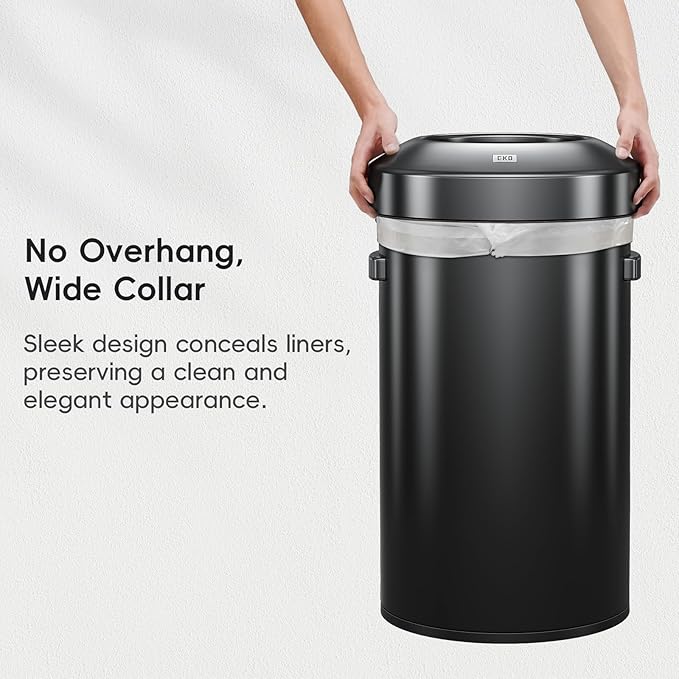 EKO 16-Gallon Round Black Stainless Steel Open Top Trash Can, Large Commercial - Image 8