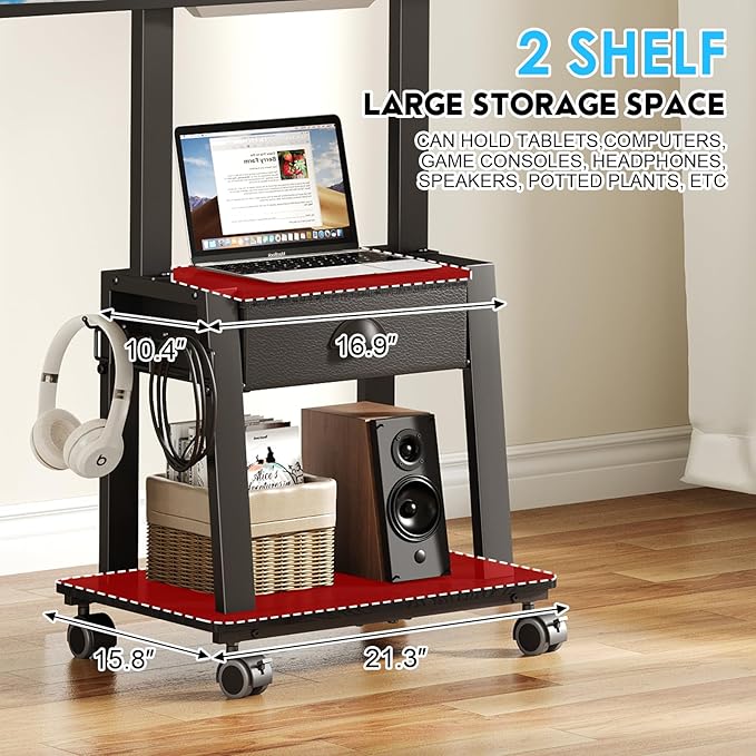 Mobile TV Stand with Drawer for 23-60 Inch Flat/Curved Screen, Tilt Rolling TV - Image 5