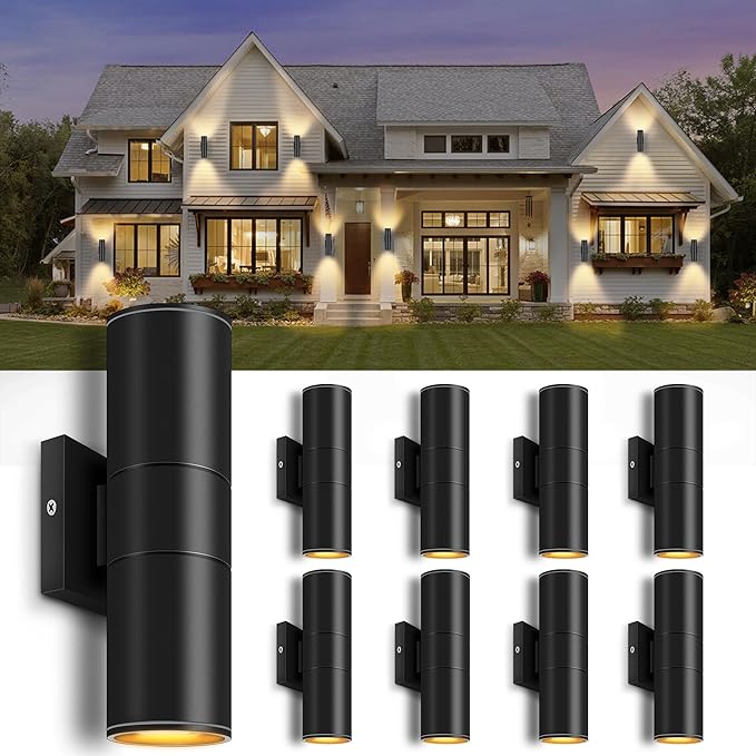 RIDALUX Outdoor Wall Sconce Porch Lights: 8 Pack Modern Aluminum Cylinder Up by RIDALUX
