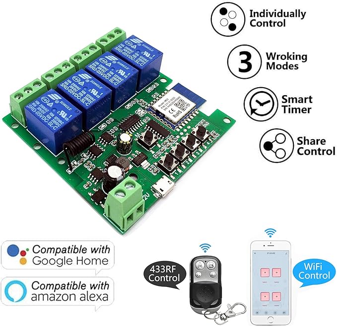 Newgoal 4 channelsWiFi Wireless Smart Switch Inching Self-locking Relay Module - Image 2