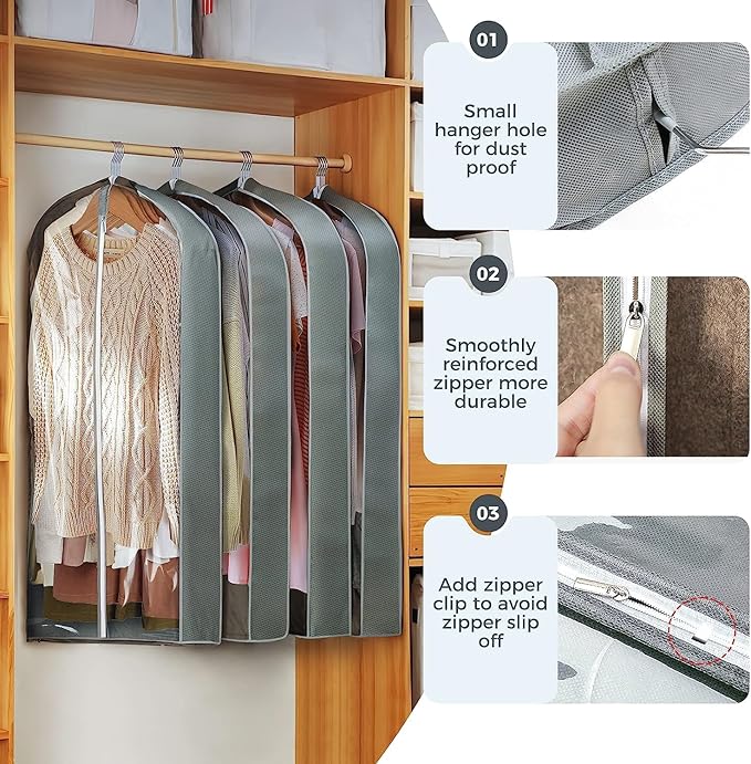 1 Pcs 40" Garment Bags for Hanging Clothes, Garment Bags Shoulder Covers - Image 5
