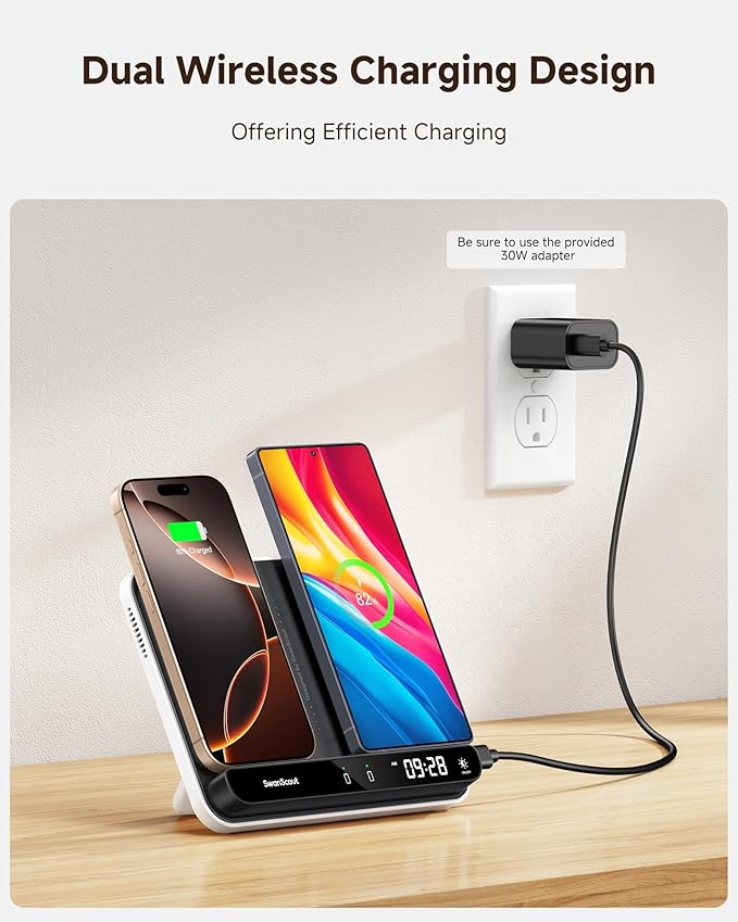 Dual Wireless Charger Stand, SwanScout 504, Foldable Wireless Charging Station - Image 2