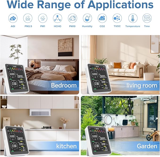 16 in 1 Air Quality Monitor Indoor 9 +7 AQI Alerts, CO2 Monitor Air Quality - Image 7