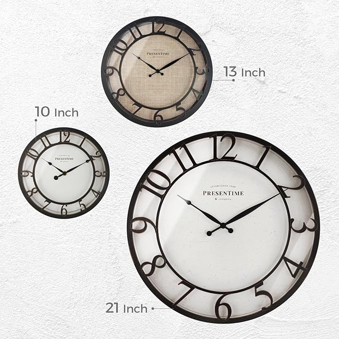 Presentime & Co 21" Farmhouse Series Wall Clock, Cottage Style, Faux Burlap - Image 6