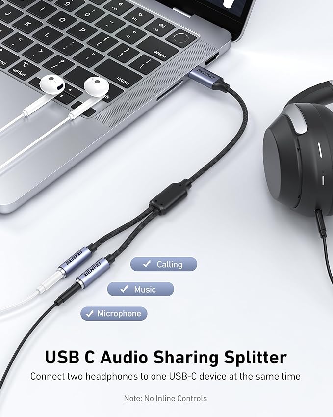 BENFEI USB C to Dual 3.5mm Audio Splitter, Headphone Adapter - Image 2