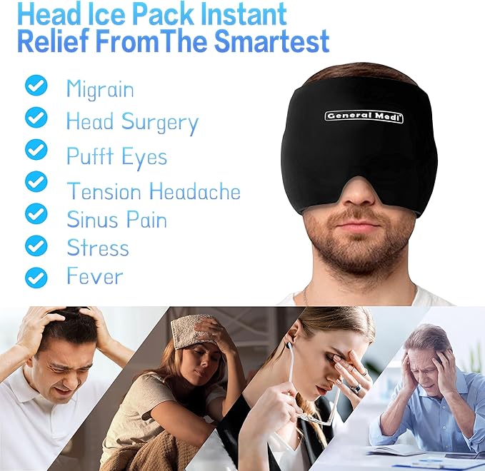 General Medi Headache & Migraine Ice Wrap Cap, Cold Therapy Migraine Relief Hat - Image 6