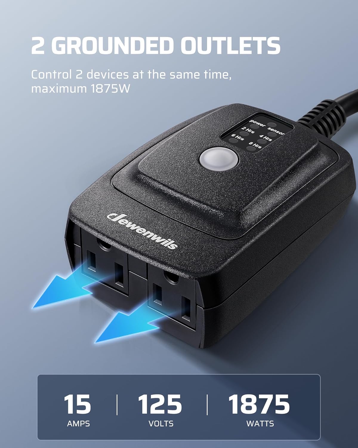 DEWENWILS Outdoor Timer for Lights,100FT Remote Control with 2 Outlets | 2/4/6/8H Countdown, 125V 15A 1/2HP, Outdoor Timer Outlet Waterproof for String Lights, Pump, Sprinkler, Fountain, UL Listed