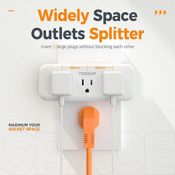 Multi Plug Outlet Splitter, TESSAN Surge Protector Wall Plug Splitter - Image 4