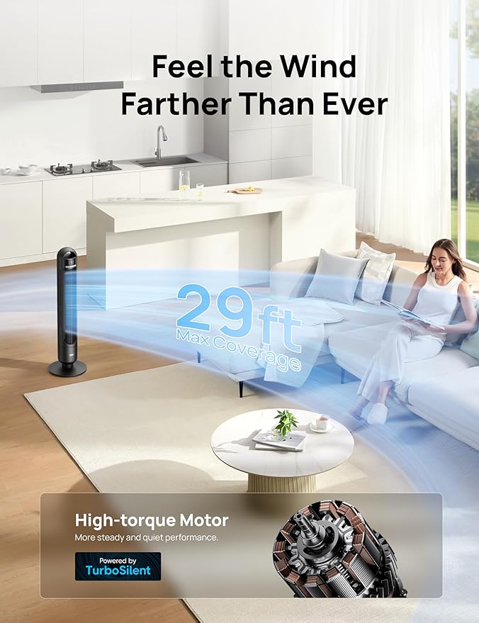 Dreo Tower Fan for Bedroom, 90° Oscillating Standing Fans for Room - Image 3
