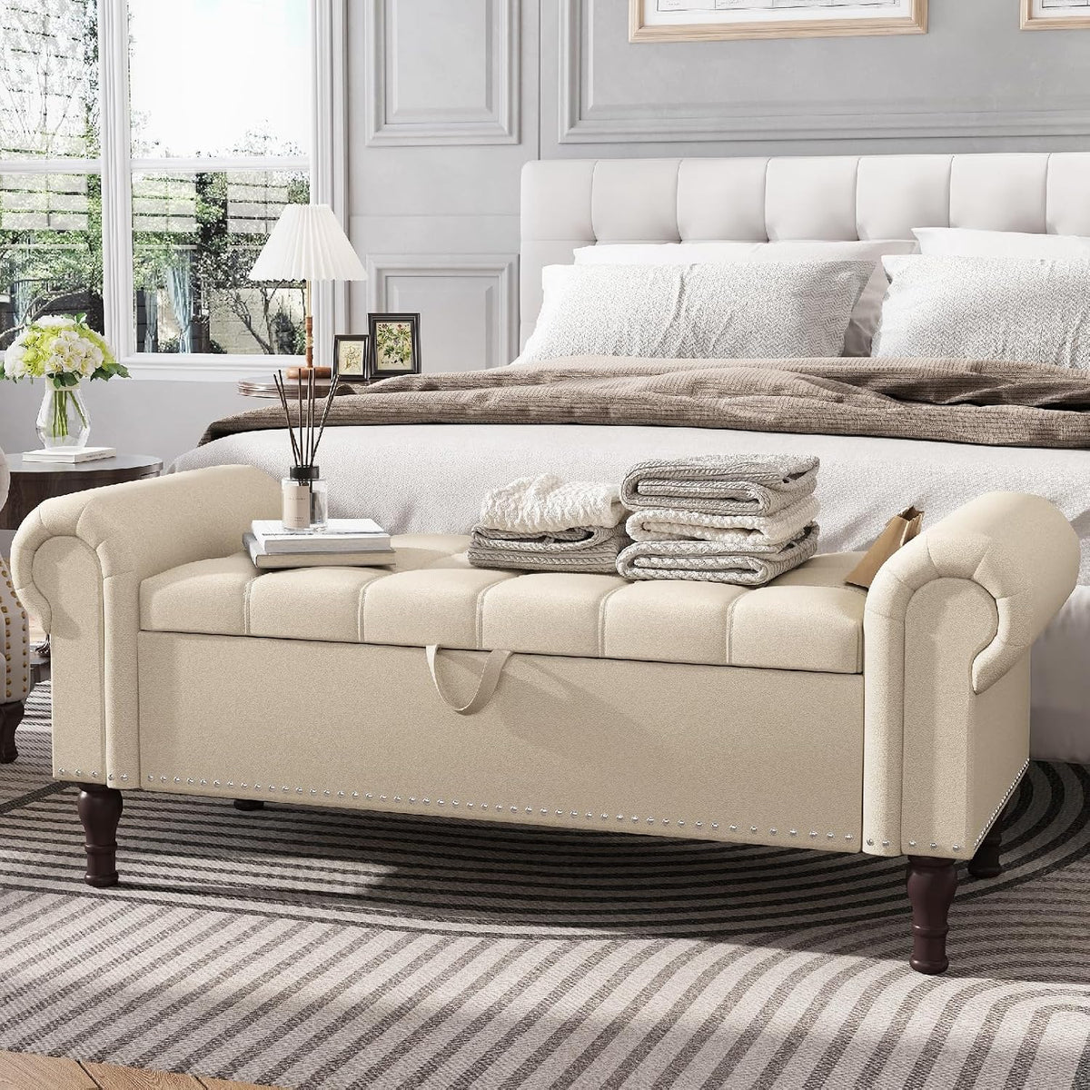 apicizon 51” bench with storage, faux leather ottoman, main product view