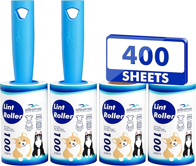 Extra Sticky Lint Roller, Mega Value Set 400 Sheets by AlbatrossHealthNewEngland