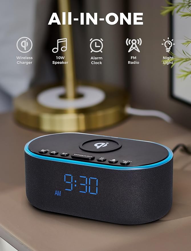 Odokee Wireless Charging Alarm Clock Radio: Qi Certified Fast Wireless Charger - Image 2