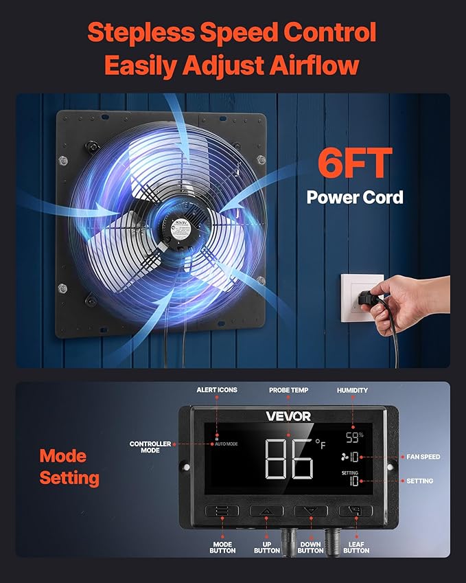 VEVOR 14 inch Shutter Exhaust Fan, Wall Mounted Attic Vent Fan - Image 6