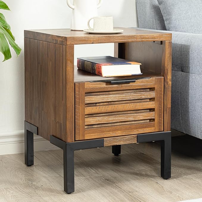 Bme Millie Solid Acacia Wood Rustic Nightstand by Bme