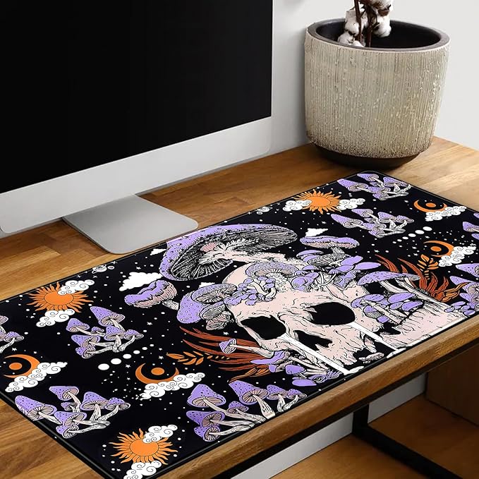 Black Mouse Pad Mushroom Desk Pad Skull Skeleton Purple Pc Laptop Office - Image 5