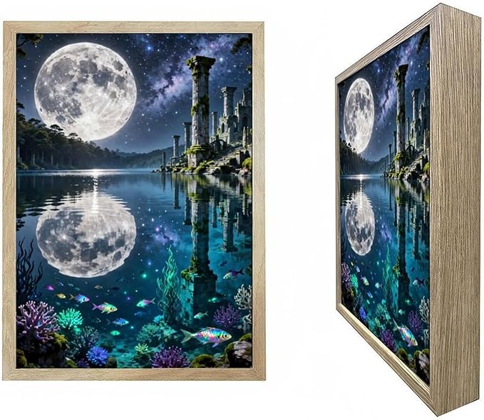 URVIP LED Glowing Photo Frame, 3D Starry-Sky Moon Animal Wall Art, 9x12 Inches by URVIP