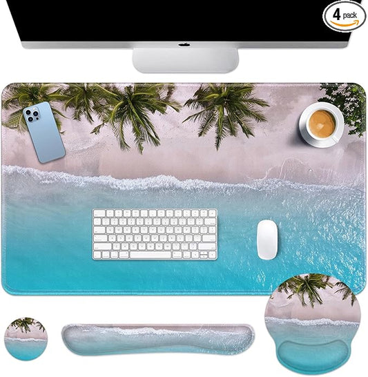 Britimes Blue Turquoise Ocean Keyboard Mouse Pad Set Beach Summer 4in1 Large by Britimes