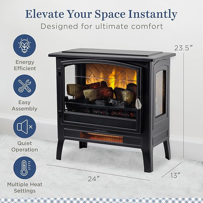 Country Living Infrared Freestanding Electric Fireplace Stove Heater in Black | - Image 6