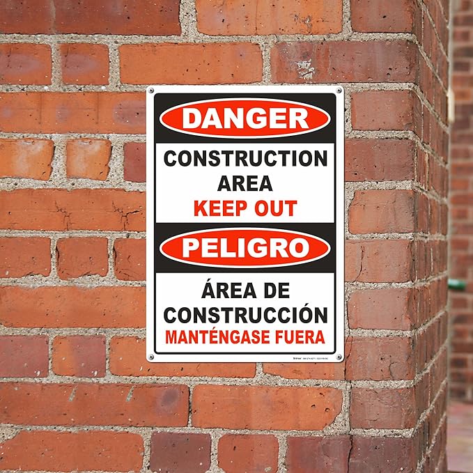 Brimar - 10" x 14" - Bilingual Danger Construction Area Keep Out Sign - .055″ - Image 4