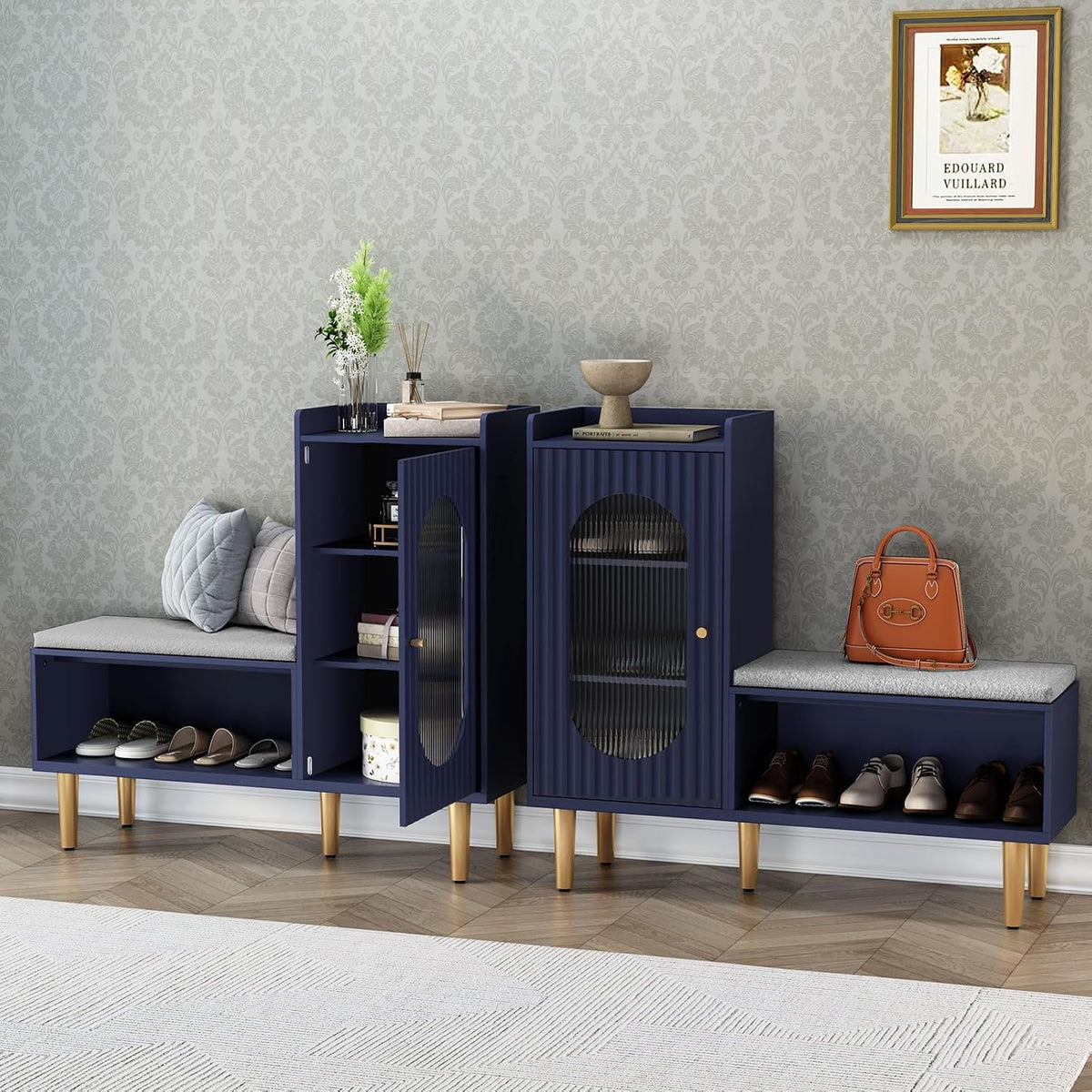 hlr storage bench set of 2, blue modern shown in use