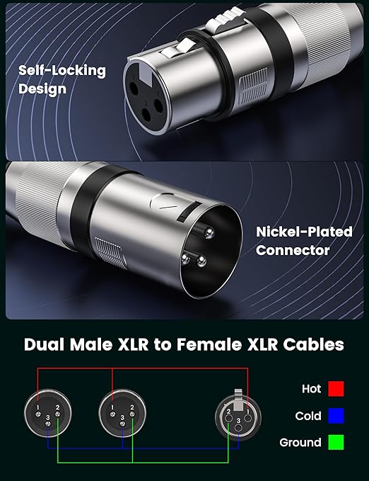 MOSWAG XLR Y Splitter Female to 2 Male, 3 Pins Female to Dual Male Balanced - Image 3