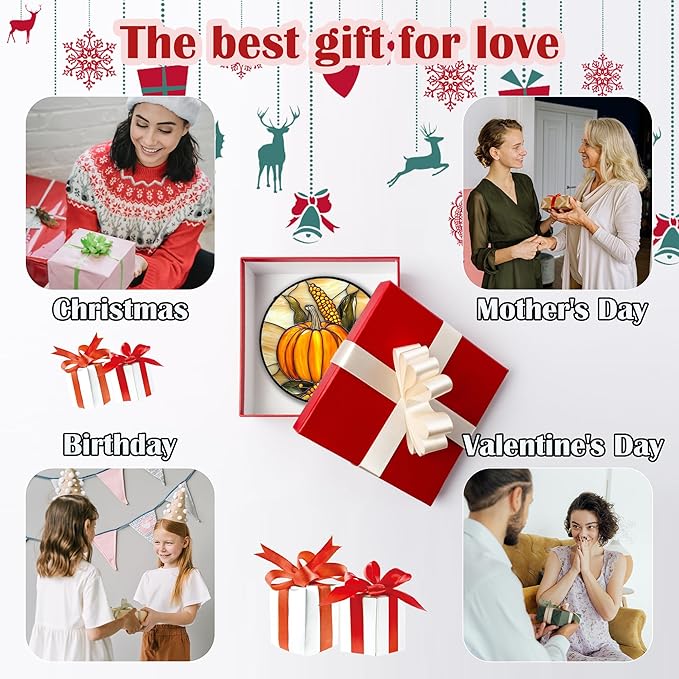 DASTOLL Stained Glass Window Hanging Autumn Harvest Pumpkin Corn Large 11.8" - Image 7