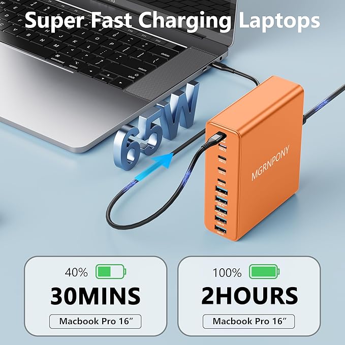 320W USB C Charger Block, 10-Port USB C Charging Station GaN III PD 65W Laptop - Image 3