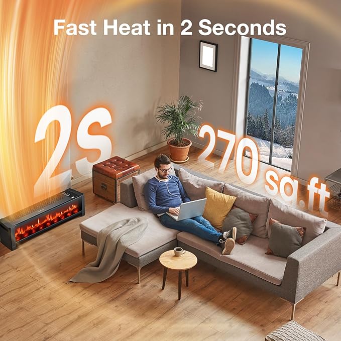 Air Choice 33” Baseboard Heater, 1500W Fireplace Heater - Image 2