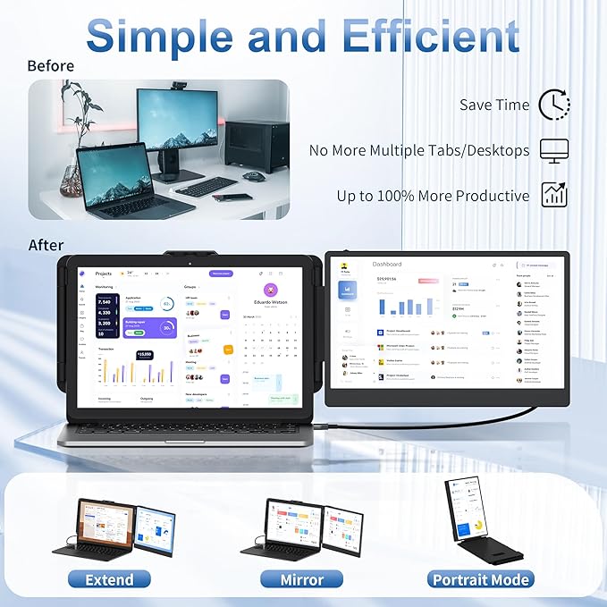 New Upgraded Laptop Screen Extender Portable Monitor, 1080P FHD IPS Screen - Image 4