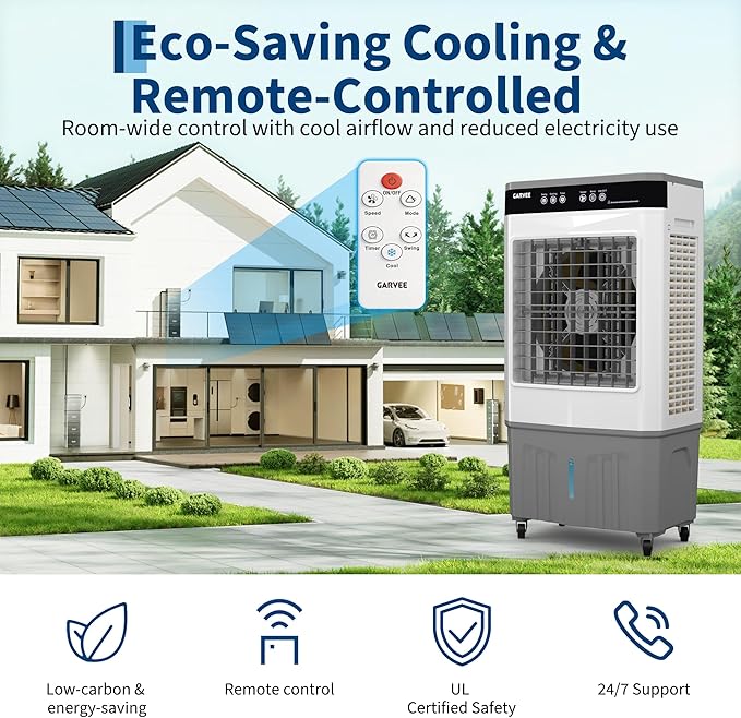 8.4 Gal Portable Evaporative Air Cooler, 3200 CFM Cooler - Image 5