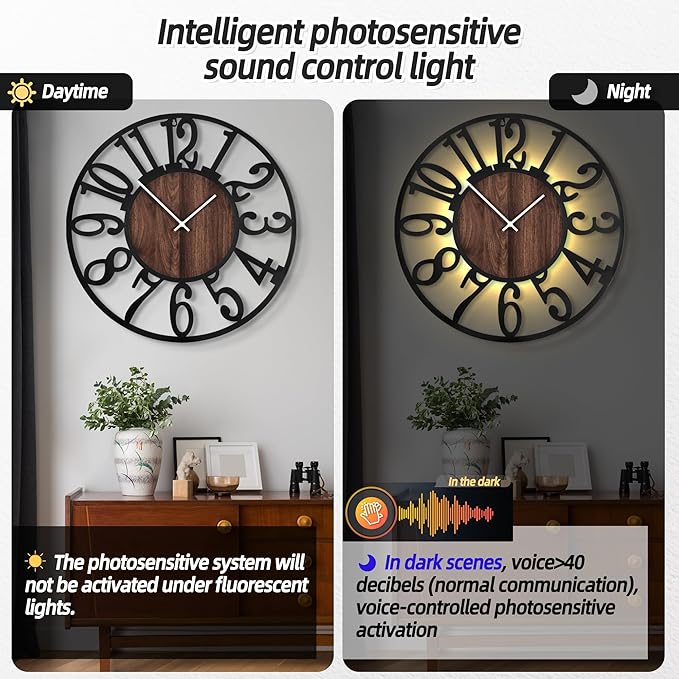 LEIKE Large Wall Clocks with Night Light Battery Operated, Silent Non Ticking - Image 2