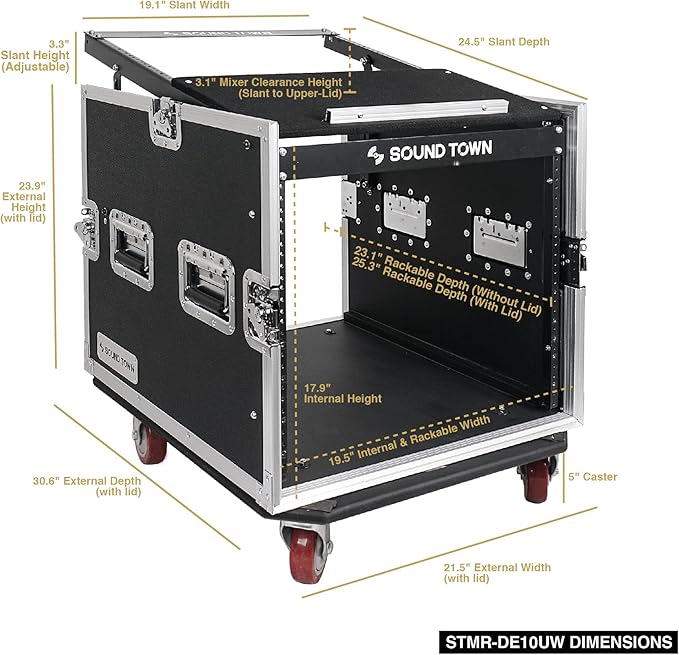 Sound Town Enhanced Thickness 1/2" Plywood 10U Audio Rack/Road Case - Image 5