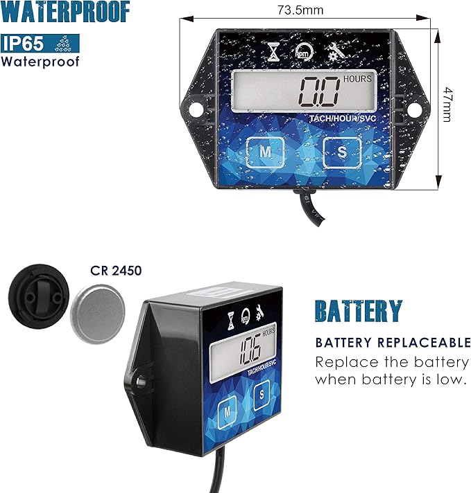 Runleader Small Engine Hour Meter, Digital Tachometer, Maintenance Reminder - Image 5