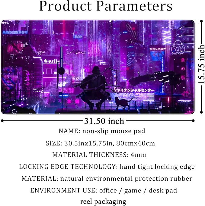 Anime Neon Mouse Pad Purple City Gaming Desk Big Cute Kawaii Pink Extended - Image 6