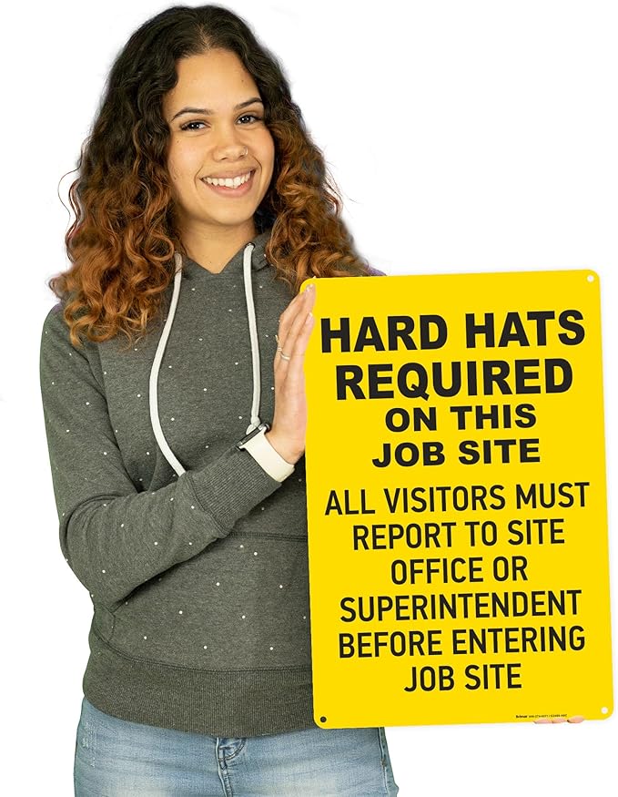 Brimar - 12" x 18" - Hard Hats Required on Job Site Sign - .063″ White - Image 3